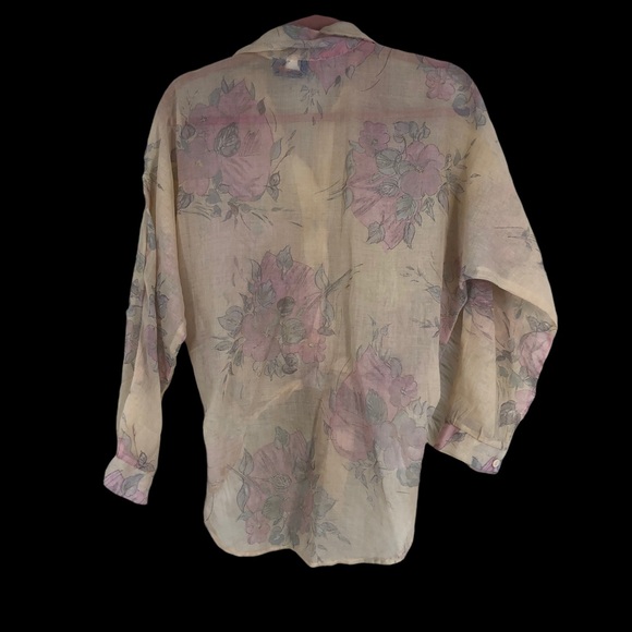 VTG American Thunder Floral Sheer Tie Front Blouse, 1980s-90s, Butterfly Arms M - Picture 2 of 9